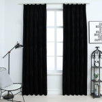 Pimendavad kardinad 2 tk konksudega, samet, must, 140 x 245 cm