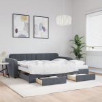 P&auml;evavoodi v&auml;ljat&otilde;mmatava osa ja sahtlitega, tumehall, 90 x 190 cm, samet