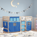 Laste k&otilde;rge voodi kardinatega, sinine, 80x200 cm, m&auml;nnipuit