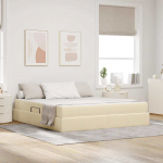 Voodi hoiukohaga ja madratsiga cream 160 x 200 cm Pol&uuml;ester