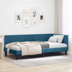 Nurga voodiraam peatsiga Sinine 90 cm x 200 cm Samet
