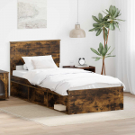 Voodiraam peatsiga Suitsetatud tamm 90 x 190 cm Tahke m&auml;nd