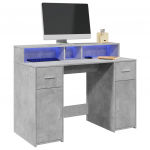 Kirjutuslaud LED-tuledega, betoonhall, 120x55x91 cm, tehispuit