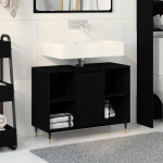 Vannitoa kapp riiuliga uksega must 80 x 33 x 60 cm tehispuit