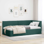 Nurga voodiraam peatsiga Tume rohelise 90 x 200 cm kangas