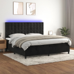 Kontinentaalvoodi madrats ja LED, must, 200x200 cm, samet