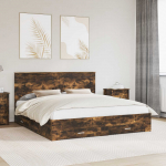 Voodiraam peatsiga Suitsetatud tamm 200 x 200 cm Tehispuit