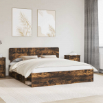 Voodiraam peatsiga Suitsetatud tamm 200 x 200 cm Tahke m&auml;nd