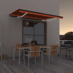 K&auml;sitsi sisset&otilde;mmatav varikatus LEDiga, 450x350 cm, oranž/pruun