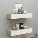 Sahtliga seinariiulid, 2 tk, tamm ja valge, 60x23.5x10cm, mdf
