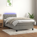 Kontinentaalvoodi madrats ja LED, helehall, 90x190 cm, samet