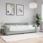 Diivanvoodi madratsiga, helehall, 90x200 cm, samet