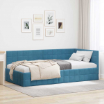 Nurga voodiraam peatsiga Sinine 90 cm x 190 cm Samet