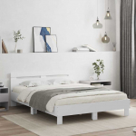 Voodiraam LEDiga peaga Valge 152 x 203 cm Tehispuit