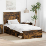 Voodiraam peatsiga Suitsetatud tamm 90 x 190 cm Tahke m&auml;nd