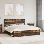 Voodiraam peatsiga Suitsetatud tamm 200 x 200 cm Tahke m&auml;nd