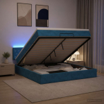 Ottomani voodi madratsi ja LED-idega Tumesinine 180 x 200 cm