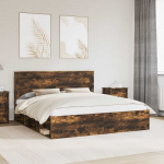Voodiraam peatsiga Suitsetatud tamm 200 x 200 cm Tahke m&auml;nd