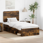 Voodiraam peatsiga Suitsetatud tamm 90 x 200 cm Tahke m&auml;nd