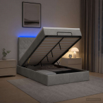Ottomani voodi madratsi ja LED-idega Helehall 120 x 200 cm