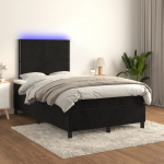 Kontinentaalvoodi madrats ja LED, must, 120x200 cm, samet