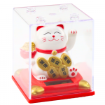 Chinese Lucky Cat In Display Case Solar Figurine Ornament White