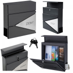 Large Mailbox for Letters and Newspapers, Anthracite, POST Inscription, 37x37x10.5 cm