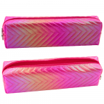 Girl's Pencil Case Metallic Shiny Herringbone Pink
