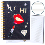 Notebook Lined Notebook Patches Lips Lipstick Glitter Black A5 80 Sheets