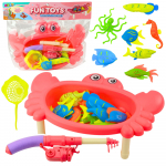 Fishing Set: Crab Table, 10 Fish, Fishing Rod, Strainer, Pink