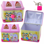 Piggy Bank Metal Owl House Padlock Keys Pink