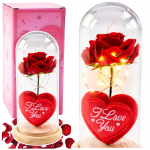 Eternal Rose in Dome with LED Lighting Red with Heart 18.5x8cm