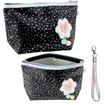 Pencil Case Cosmetic Bag Bow Shiny Dots Black 23x16cm
