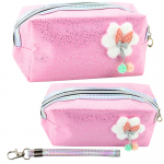 Pencil Case Cosmetic Bag Bow Shimmering Particles Pink