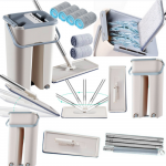 Flat Squeeze Mop with a Double-Chamber Bucket 2 Microfiber Inserts