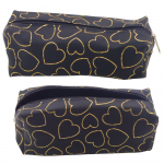 Single-compartment School Office Pencil Case Golden Hearts Black 20x8 cm