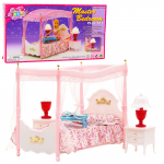 Doll Furniture Set: Canopy Bed, Nightstands, Lamps