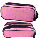 School Office Pencil Case with Two Compartments, Golden Hearts, Pink, 23.5x10 cm