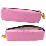 School Office Pencil Case, Single Compartment, Golden Hearts, Pink, 20x6.5 cm