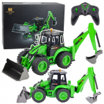 Remote Control Backhoe Loader RC Lights Sound Green Huina 1:14