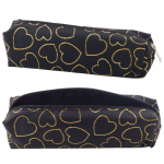 Single-compartment School Office Pencil Case Golden Hearts Black 20x6.5 cm
