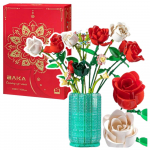 Construction Blocks Bouquet of Roses in a Vase White Red 1022 pcs.