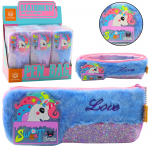 Plush Unicorn Pencil Case Glittering Elements Unicorn Blue