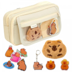 Two-compartment school pencil case with pockets and accessories Kapybara 21x12 cm