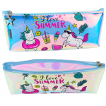 Girl's School Holographic Pencil Case Summer Unicorns  20x8cm