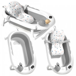 Foldable Baby Bathtub with Thermometer and Mattress with Stars, Gray