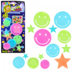 Fluorescent Luminous Wall Stickers Smiley Faces Stars Colorful 10 pcs.