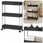 Multifunctional Mobile Shelf 3 Shelves on Wheels Black
