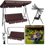 Three-person Garden Swing Rocking Cushions Mattress Brown