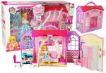 Fold-out dollhouse Blonde doll with accessories Kitchen Toilet Bedroom in a Suitcase